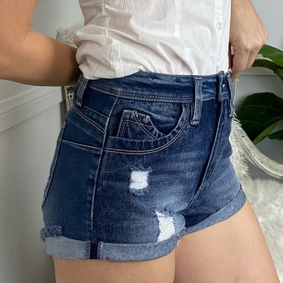 Jean distressed blue stretch shorts - Picture 13 of 15